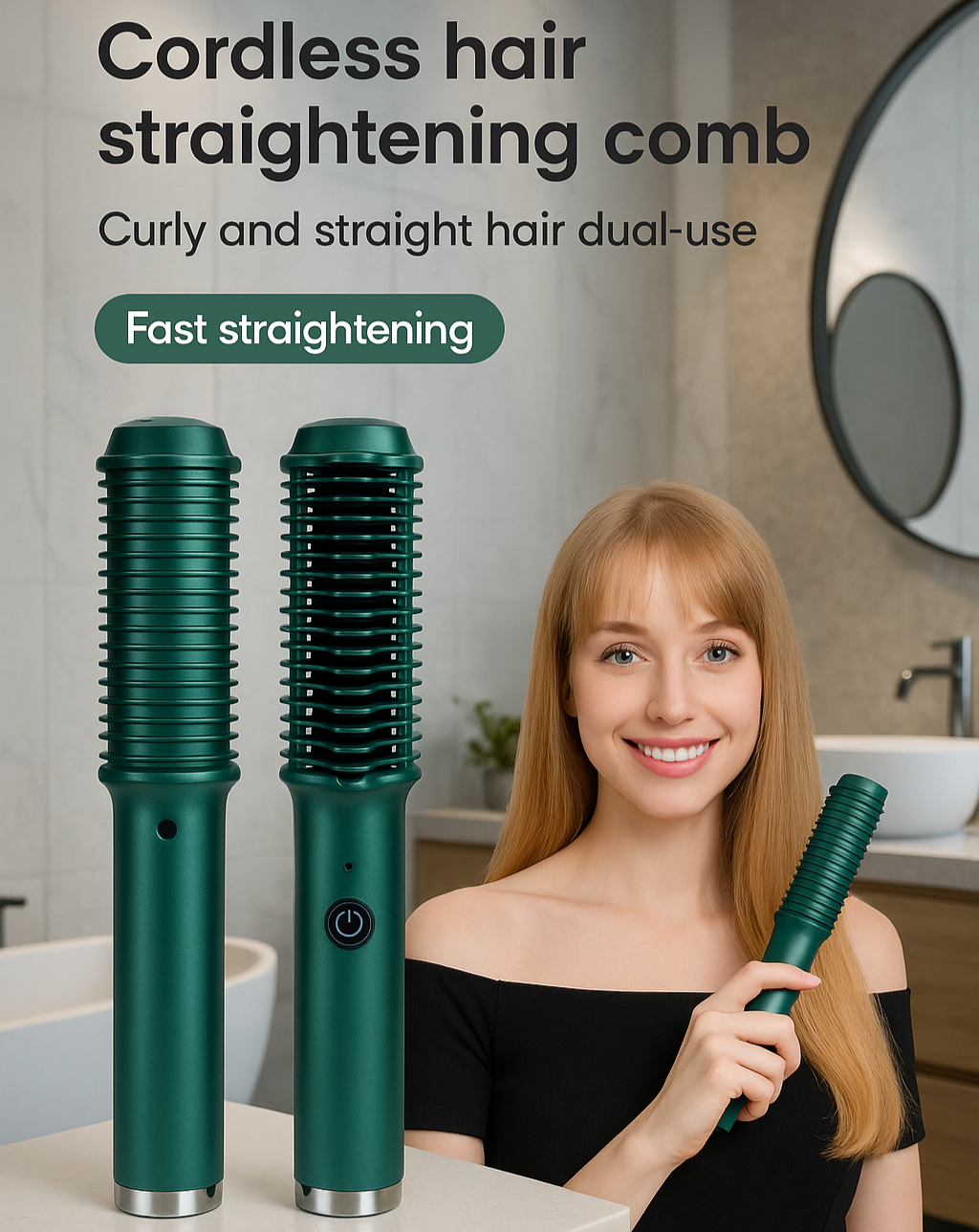 Dual-Purpose Electric Hair Comb for Curling & Straightening